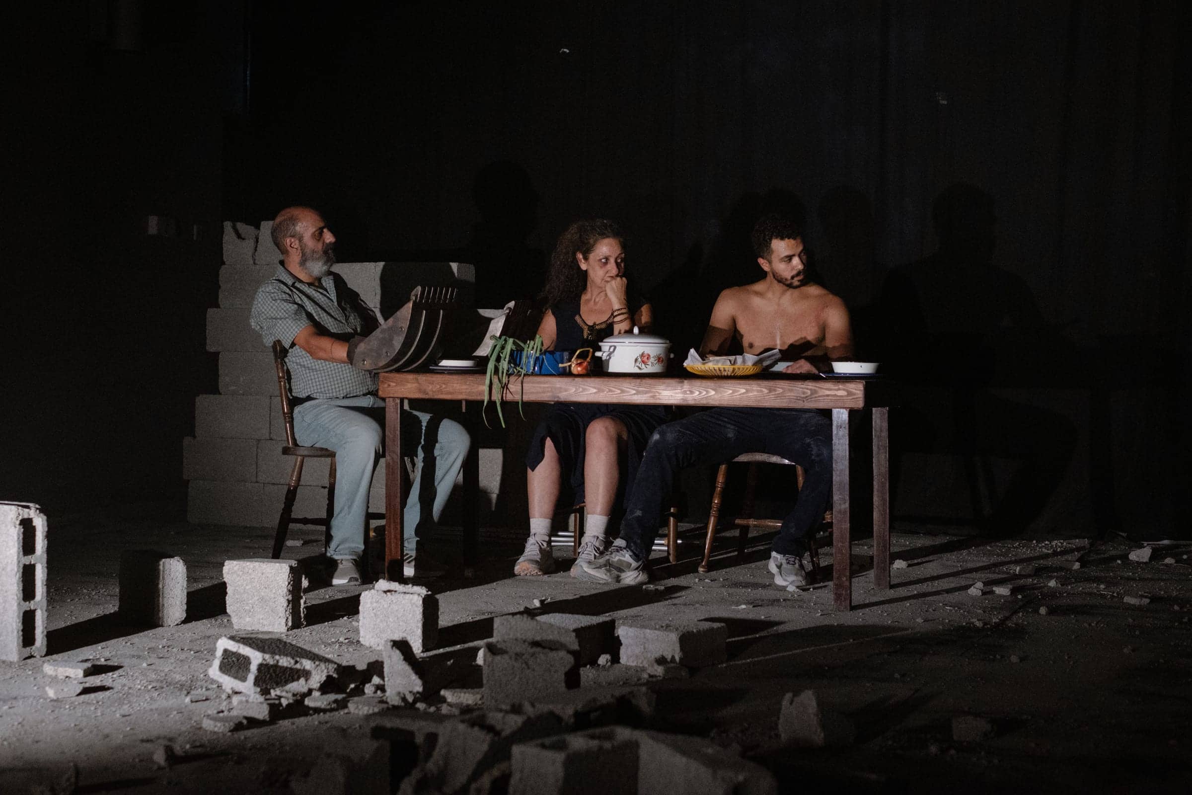 Rehearsing at the table.
