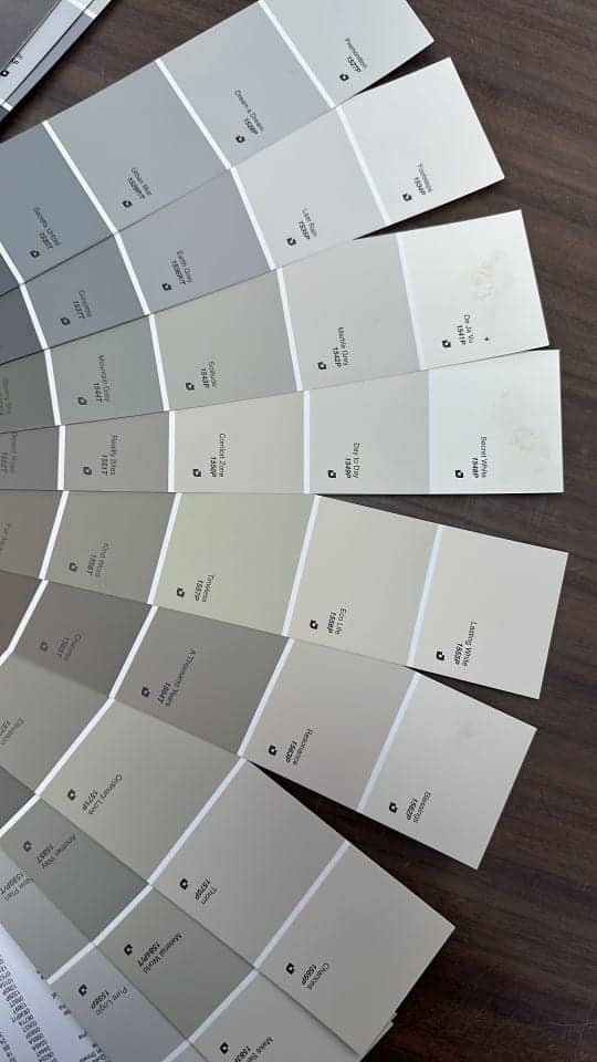 Choosing the greys for the walls.