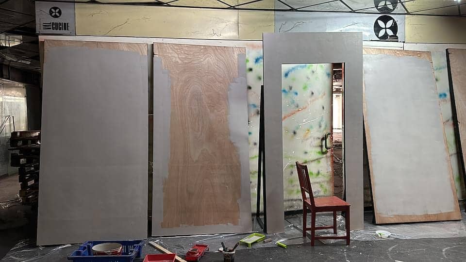 Wall flats in the workshop.